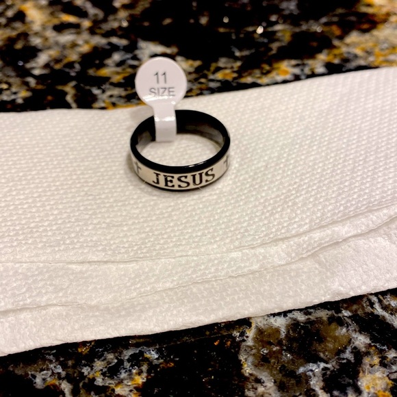 christian Other - Mens Cross Jesus stainless steel black Christian ring. Size 11.  NWT